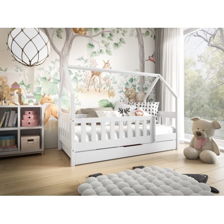 HAUSBETT 80x190 cm mit Schublade und Rausfallschutz, Holzbett, Kinderbett in drei Farbvarianten, TYMEK 2