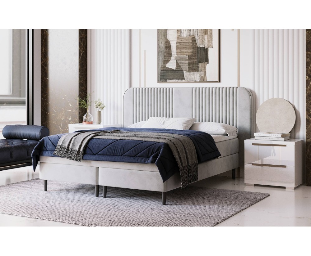 Ehebett 180x200 cm, Boxspringbett ohne Bettkasten, hölzerne Füße, Kopfteil mit Ziernähten, LARETTO T21 Ehebett 180x200 cm, Boxspringbett ohne Bettkasten, hölzerne Füße, Kopfteil mit Ziernähten, LARETTO T21