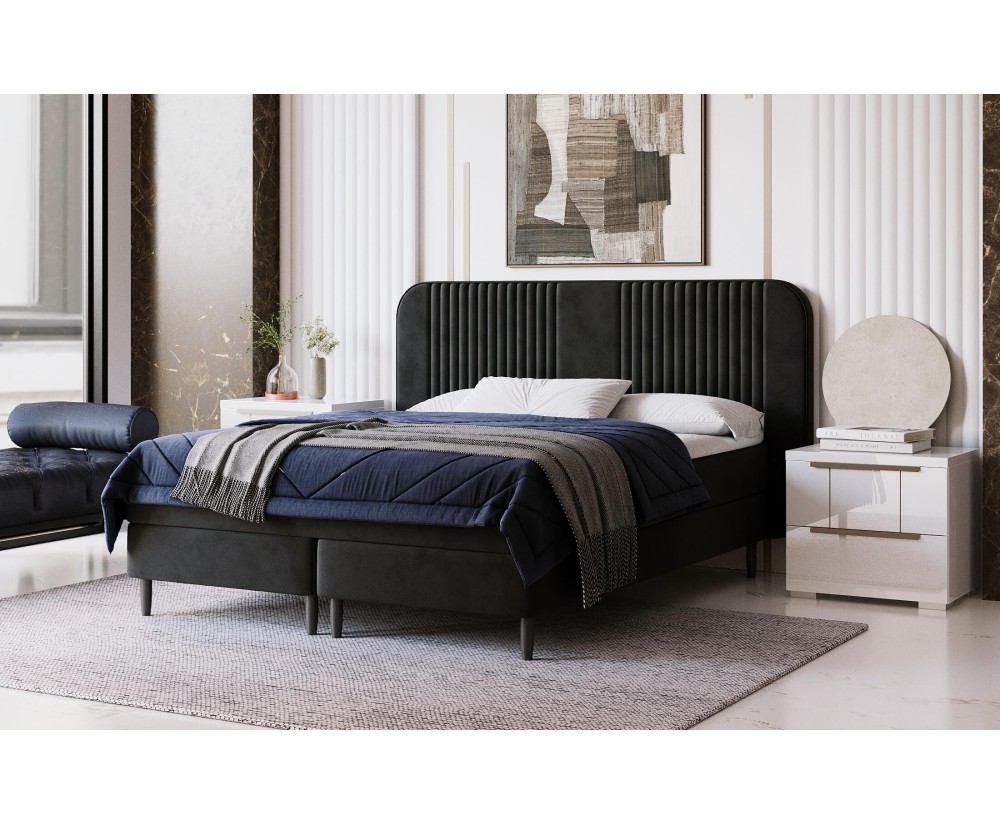 Ehebett 180x200 cm, Boxspringbett ohne Bettkasten, hölzerne Füße, Kopfteil mit Ziernähten, LARETTO T21