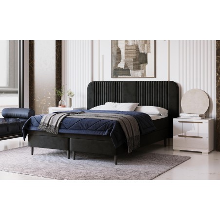 LARETTO T21 Ehebett 180x200 cm, Boxspringbett ohne Bettkasten, hölzerne Füße, Kopfteil mit Ziernähten