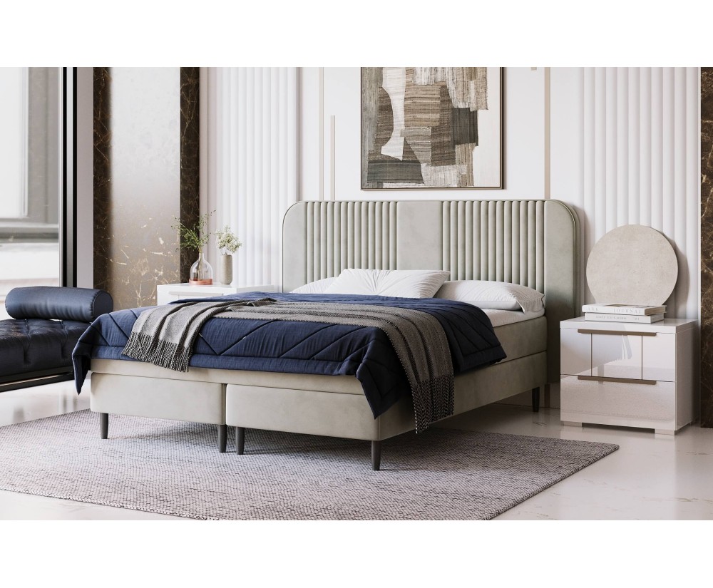 Ehebett 180x200 cm, Boxspringbett ohne Bettkasten, hölzerne Füße, Kopfteil mit Ziernähten, LARETTO T21 Ehebett 180x200 cm, Boxspringbett ohne Bettkasten, hölzerne Füße, Kopfteil mit Ziernähten, LARETTO T21