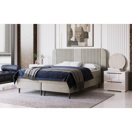 LARETTO T21 Ehebett 180x200 cm, Boxspringbett ohne Bettkasten, hölzerne Füße, Kopfteil mit Ziernähten