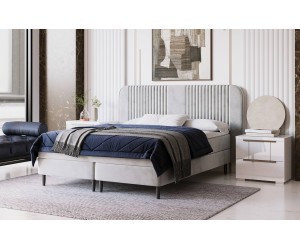 Doppelbett 160x200 cm auf Holzfüßen, Boxspringbett, Ehebett mit elegantem Kopfteil, LARETTO T21