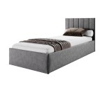 Einzelbett 120x200 cm für Jugendzimmer mit Bettkasten, Lattenrost, vertikale Nähte, vom Fußteil geöffnet, AZURO S04 Einzelbett 120x200 cm für Jugendzimmer mit Bettkasten, Lattenrost, vertikale Nähte, vom Fußteil geöffnet, AZURO S04