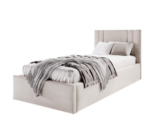 AZURO S08 Einzelbett 120x200 cm mit Bettkasten, Lattenrost und pflegeleichtem Stoff, vom Fußteil geöffnet