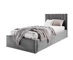 Einzelbett 120x200 cm mit Bettkasten, Lattenrost und pflegeleichtem Stoff, vom Fußteil geöffnet, AZURO S08 Einzelbett 120x200 cm mit Bettkasten, Lattenrost und pflegeleichtem Stoff, vom Fußteil geöffnet, AZURO S08