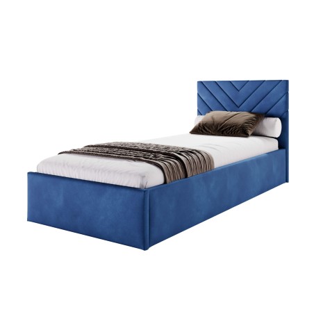 AZURO S01 Polsterbett 120x200 cm mit Bettkasten, Lattenrost und pflegeleichtem Stoff, vom Fußteil geöffnet