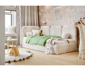 MARGO SM 02 Modernes Polsterbett 120x200 cm mit dicken Seitenteilen, Bouclé-Stoff