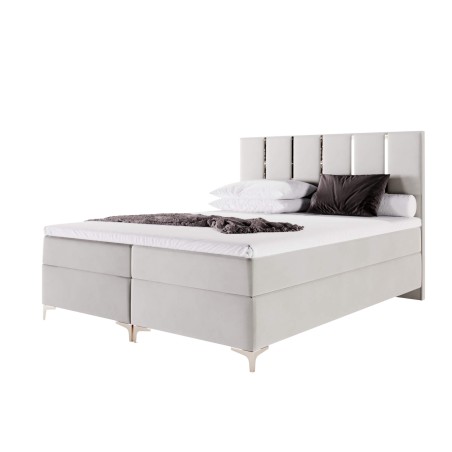 Boxspringbett 140x200 cm für Dachschräge, Ehebett auf Füßen, dekoratives Kopfteil mit Zierleisten, SANTIAGO 2