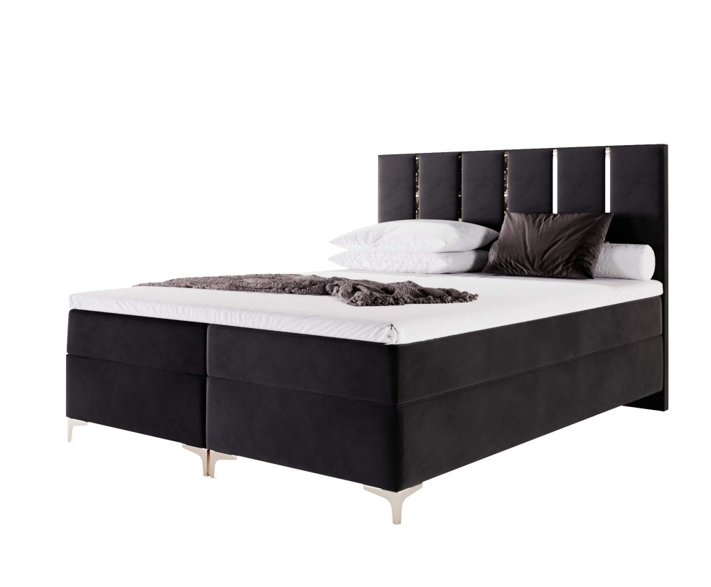 Boxspringbett 140x200 cm für Dachschräge, Ehebett auf Füßen, dekoratives Kopfteil mit Zierleisten, SANTIAGO 2