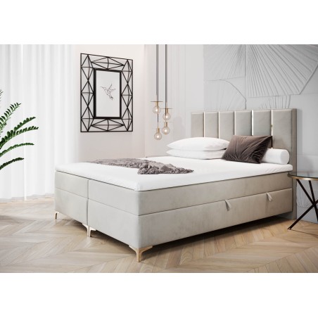 Boxspringbett 140x200 cm für Dachschräge, Ehebett auf Füßen, dekoratives Kopfteil mit Zierleisten, SANTIAGO 2