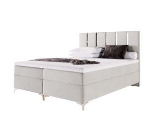 Komfortbett 200x200 cm für Dachschräge, Kontinentalbett auf Füßen, dekoratives Kopfteil mit goldenen Zierleisten, SANTIAGO 2