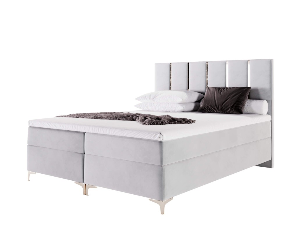 Komfortbett 200x200 cm für Dachschräge, Kontinentalbett auf Füßen, dekoratives Kopfteil mit goldenen Zierleisten, SANTIAGO 2