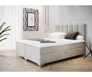 Komfortbett 200x200 cm für Dachschräge, Kontinentalbett auf Füßen, dekoratives Kopfteil mit goldenen Zierleisten, SANTIAGO 2