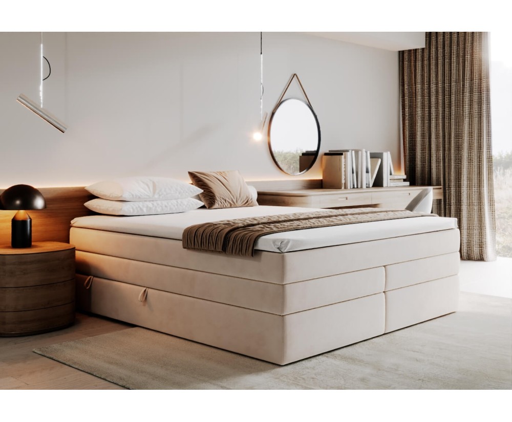 Boxspringbett 140x200 cm, Ehebett mit 2 Matratzen, Hotelbett, ohne Kopfteil, LUXOR 1K